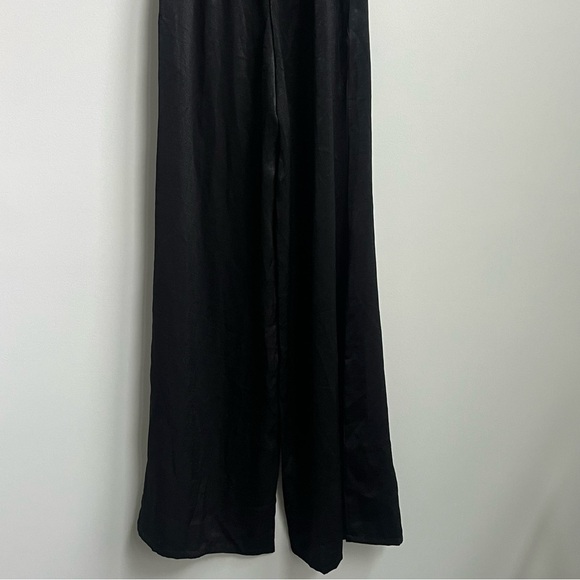 Misa Los Angeles Xandra Black Hammered Satin Wide Leg Halter Jumpsuit M Party - Picture 10 of 14